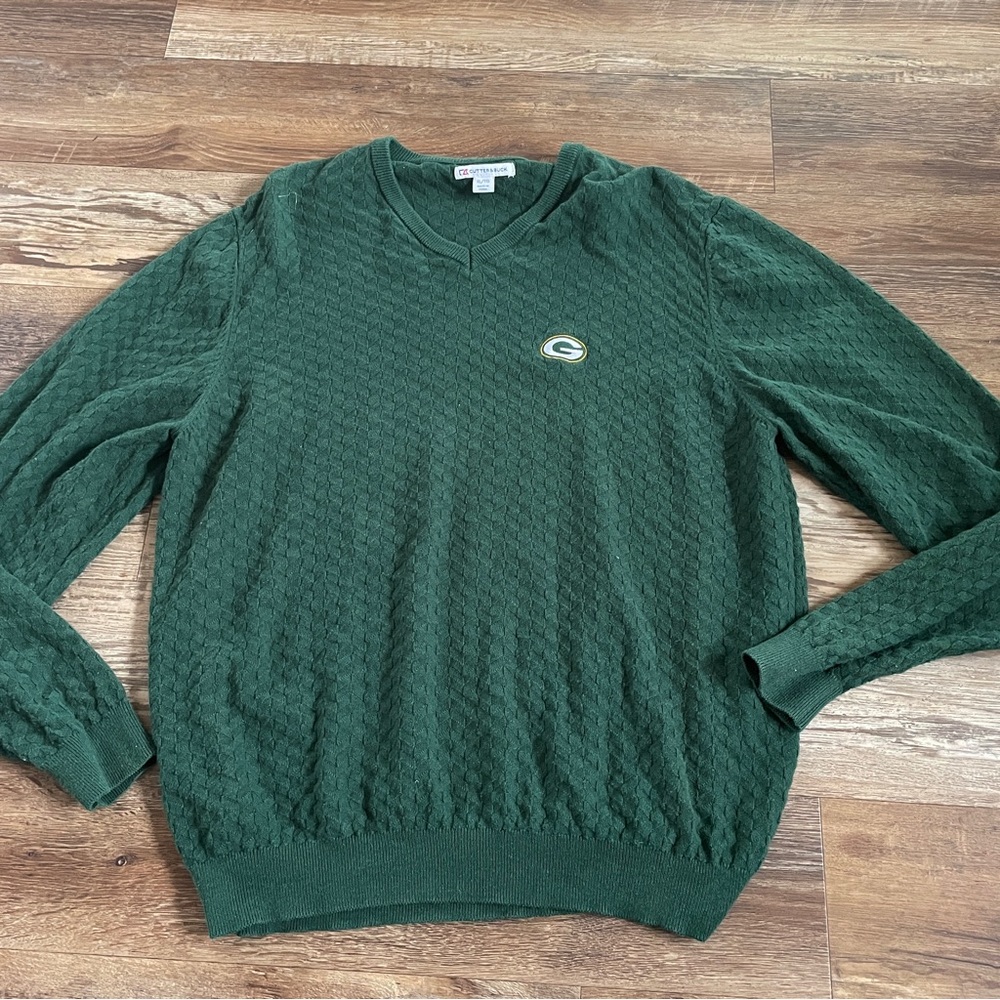 Cutter & Buck Green Bay Packers football vneck sweater XL